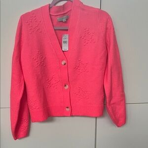 LOFT Coral Pink Textured V-Neck Button Cardigan